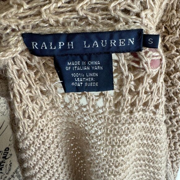 Ralph Lauren Women's 100% Linen Tan Open Knit Long Button Cardigan Size Small - Picture 7 of 8
